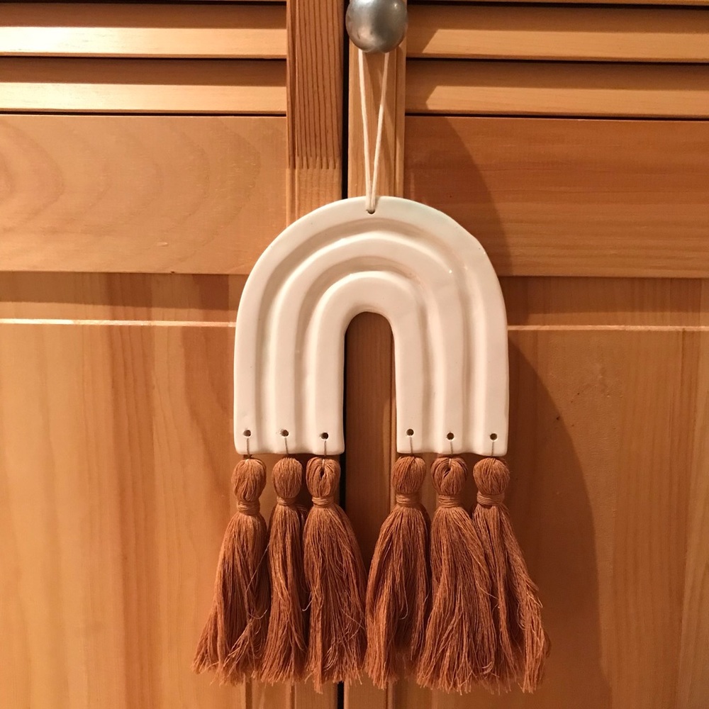 Clay and string rainbow wall hanging art